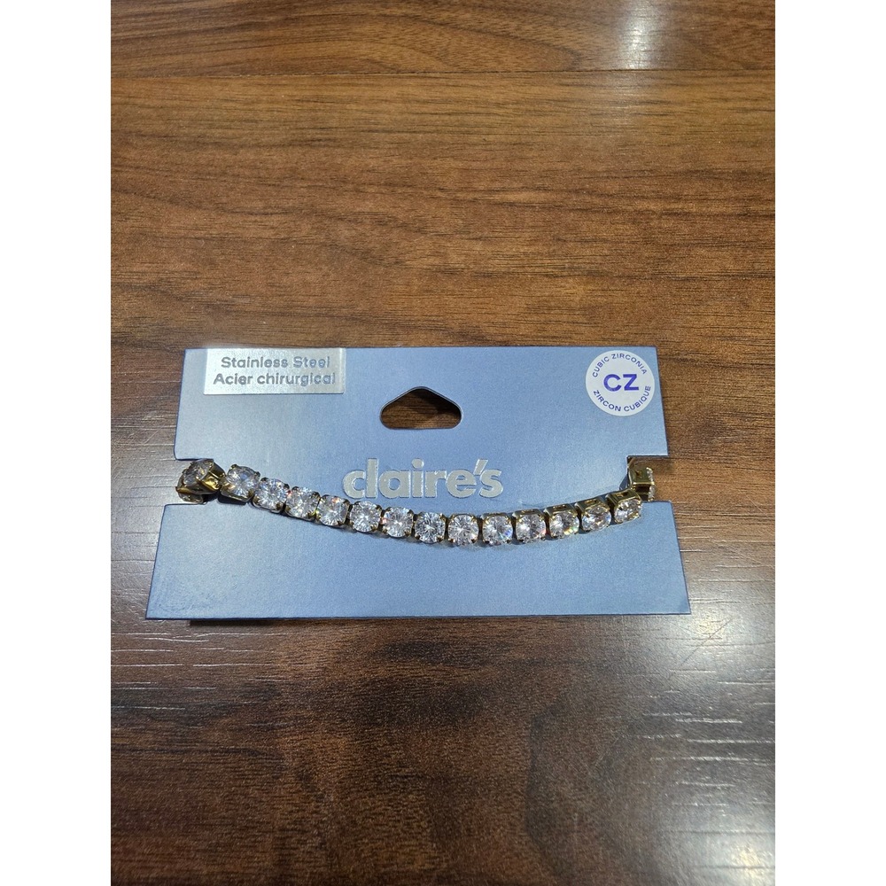 Claire's Tennis Bracelet Women OS Gold New Cubic Zirconia Stainless